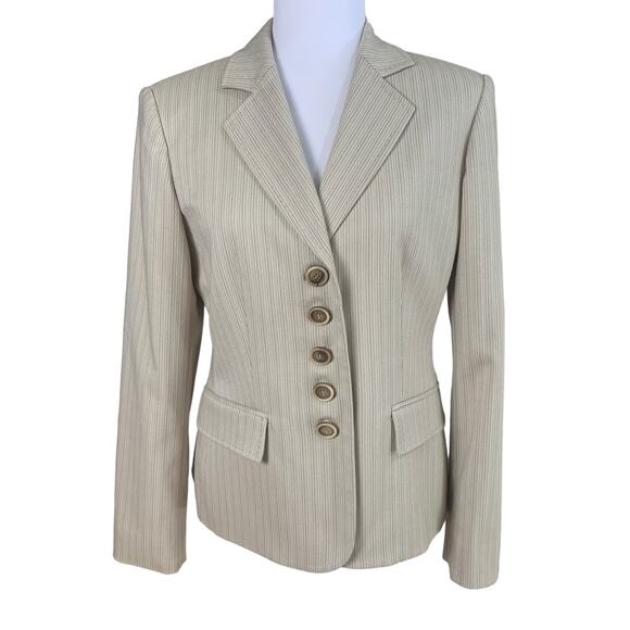 Jones New York Size 6 Blazer Jacket Beige Stripe Career Classic Capsule Wardrobe - Picture 1 of 13